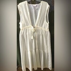 Lauren Conrad Women’s Ivory Sleeveless Sheer Cover Kimono w/Tassel Tie Front;